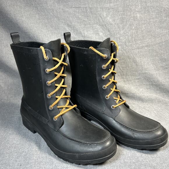 Sperry Walker Wisp Rain Boots Women 11 Black Rubber Waterproof Lace Up Lined - Picture 1 of 6